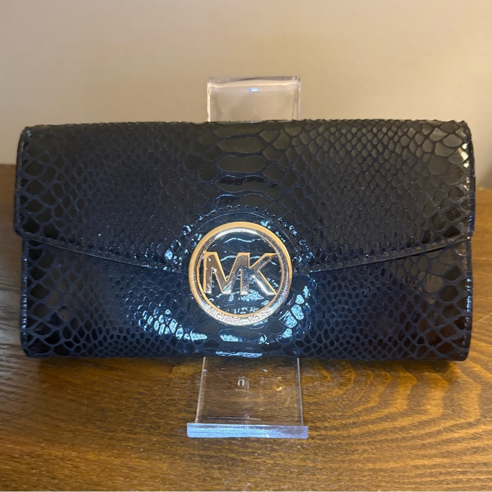 Michael Kors Navy Snakeskin Clutch